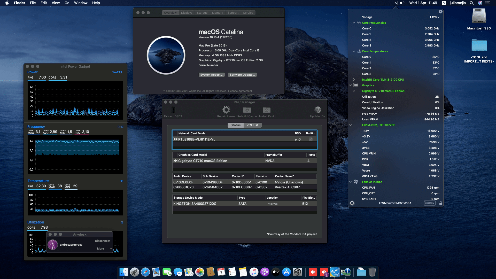 Success Hackintosh macOS Catalina 10.15.4 Build 19E266 in Gigabyte H61M-DS2 + Intel Core i3 2100 + Gigabyte GT 710